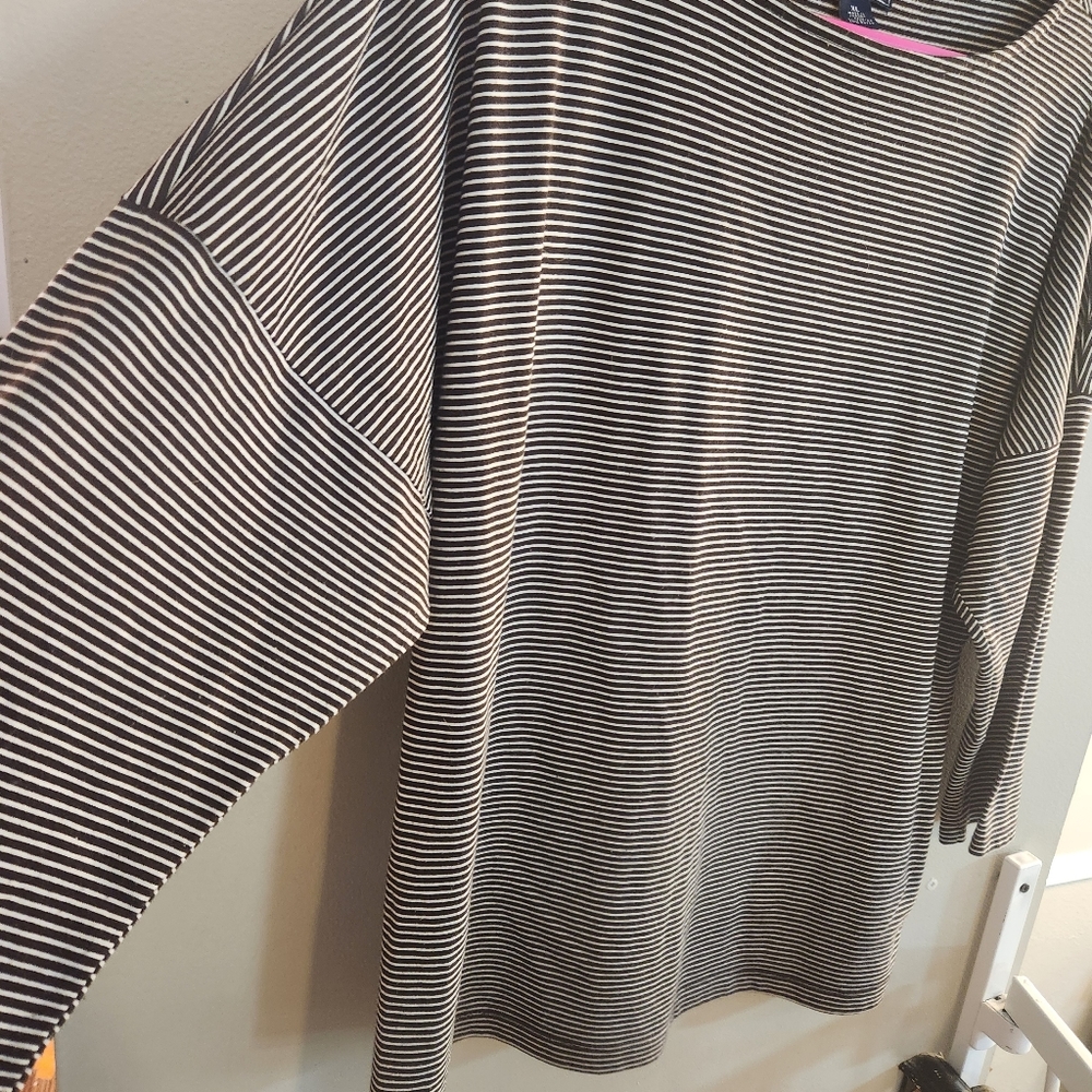 XL Black & White Striped, Drop Shoulder Top, American Living